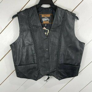 Silver Bike Leather Vest - Womens XXXL- Black Leather Pockets Motorcycle